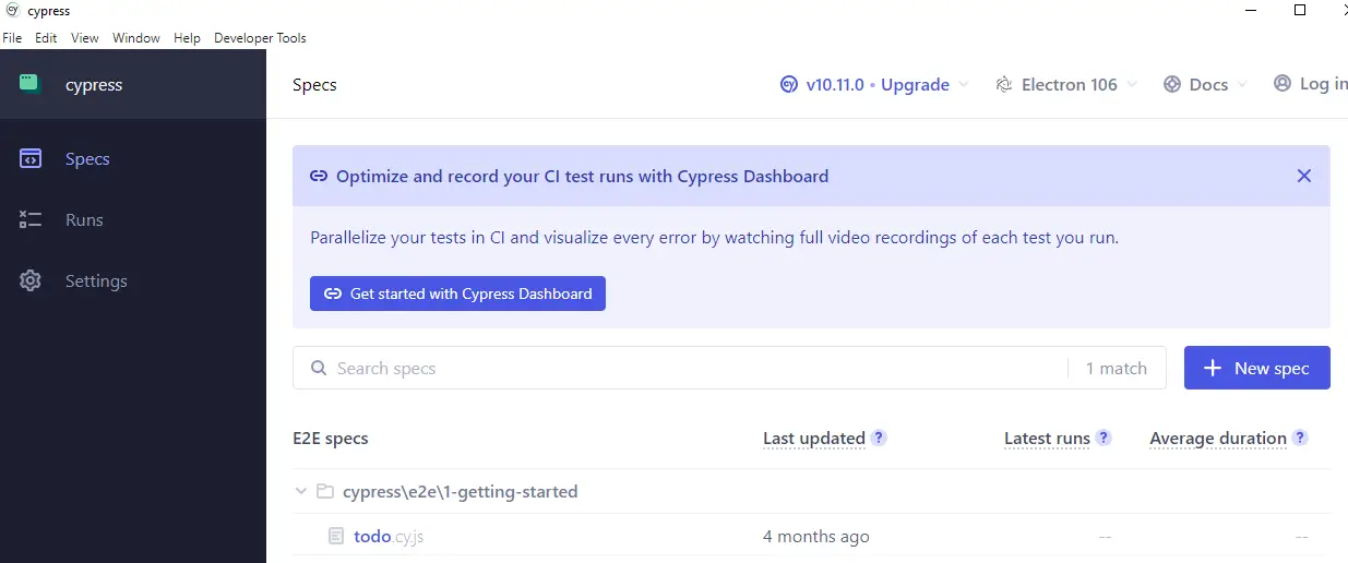 cypress dashboard , run cypress tests