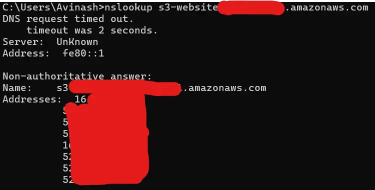 AWS CLI nslookup Origin Unreachable Error