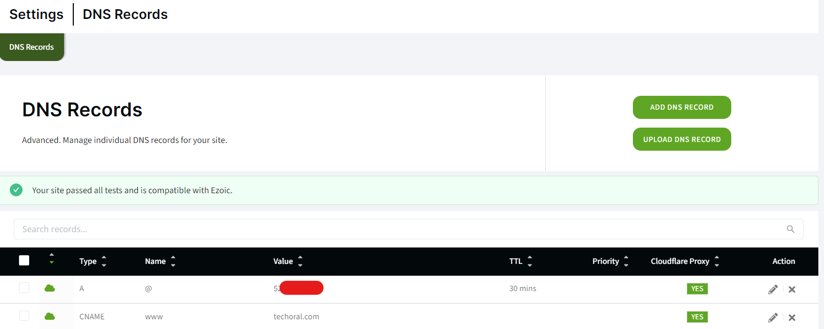 EZOIC DNS settings update