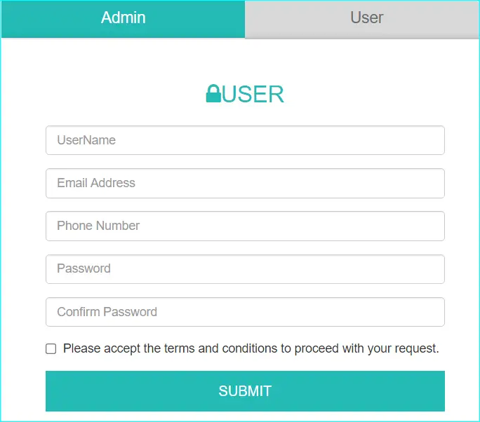 Bootstrap admin / user signup form
