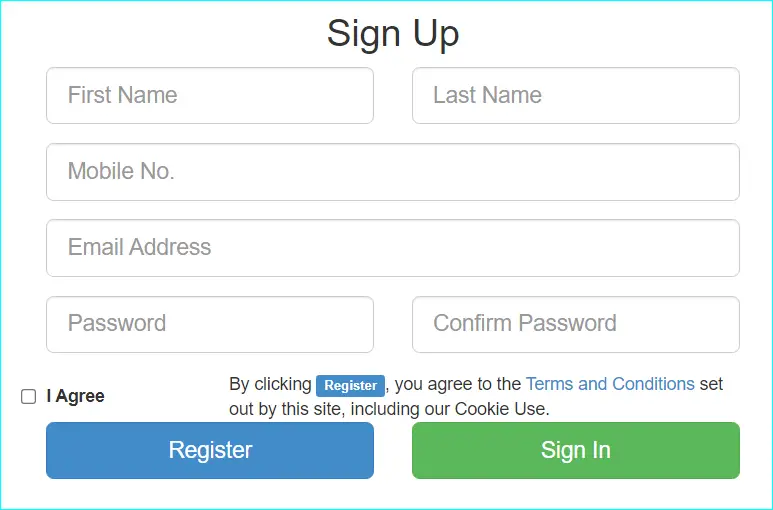 Bootstrap register or signup form
