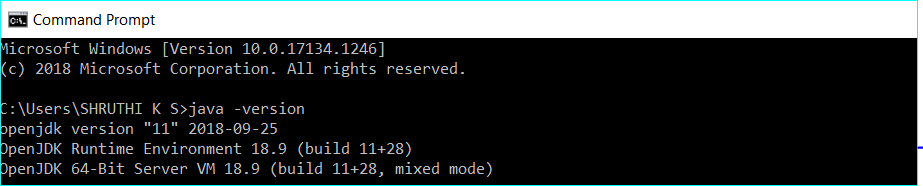 Verify the installed OpenJDK 12 version on windows 