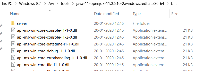 Extract Red Hat OpenJDK 10 on windows