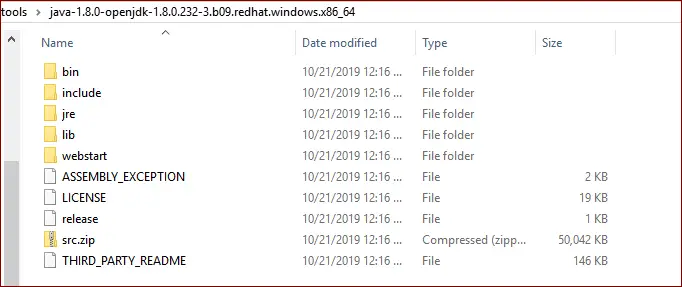 Extract Red Hat openjdk 8 on windows