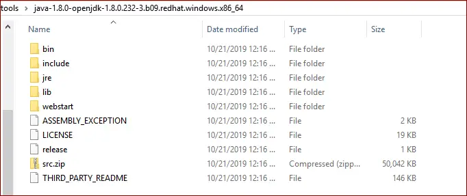 Extract Red Hat OpenJDK 9 on windows