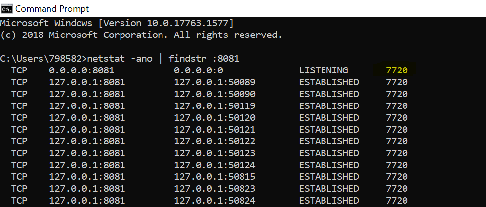 netstat -ano | findstr :8081