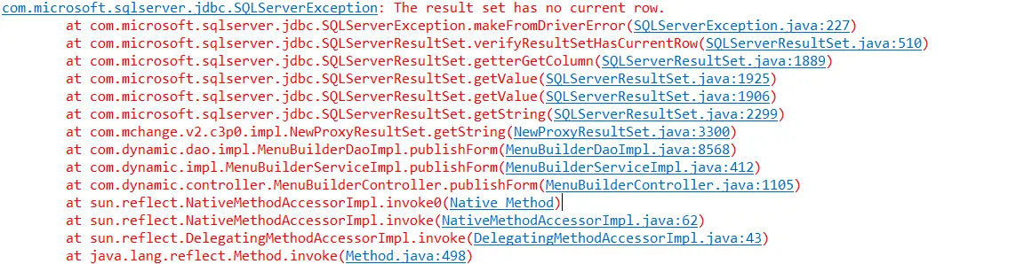 How to fix Jdbc SQLServerException: The result set has no current row real quick
