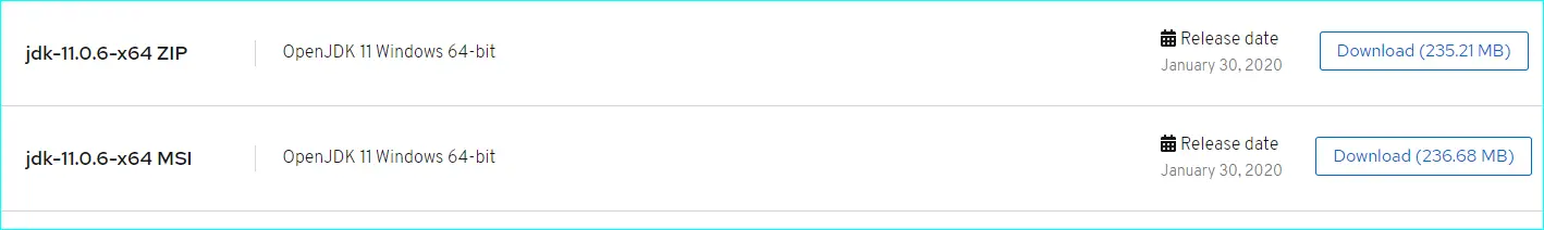 Download Read Hat OpenJDK 11 MSI / ZIP