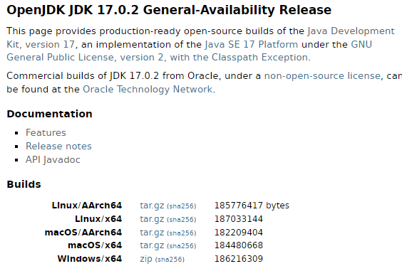 Download Ready for use OpenJDK 17 builds for linux, macos, and windows