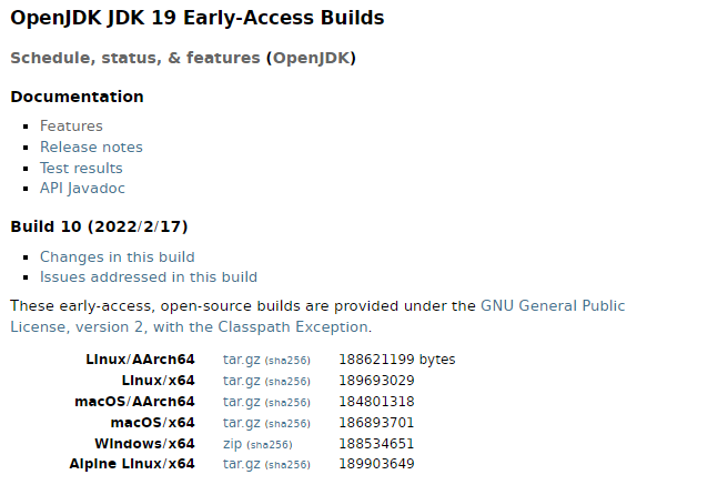 Download Ready for use OpenJDK 19 builds for linux, macos, and windows