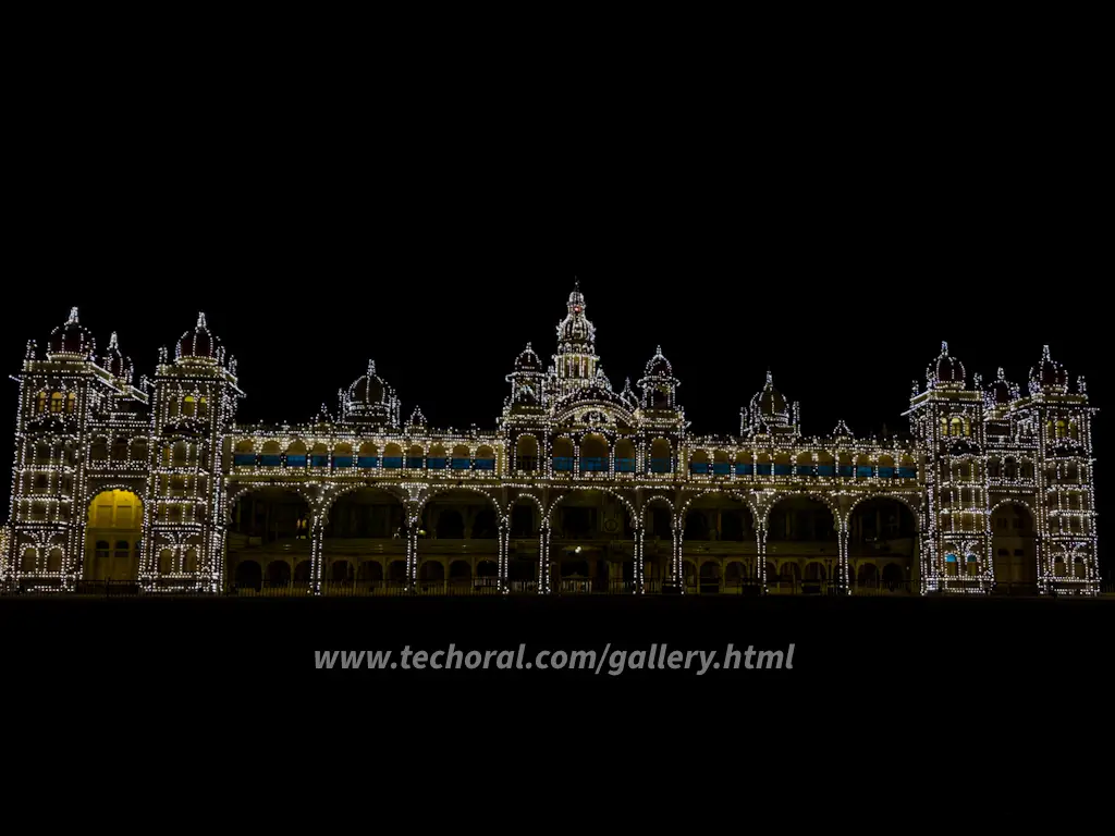Grand Mysore Palace, a historic landmark, renowned for its architectural splendor. The majestic palace is adorned with intricate designs and vibrant colors, showcasing the rich cultural heritage of Mysore,Karnataka, India. A must-visit destination for travelers alike.