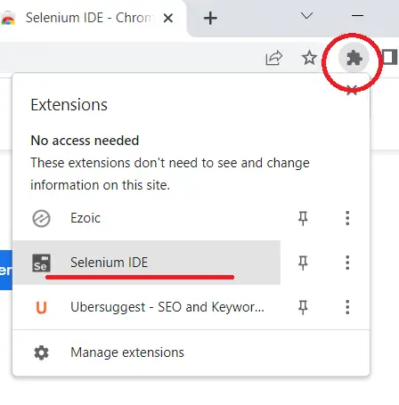 launch Selenium IDE from Chrome