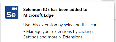 added Selenium IDE plugin to Microsoft Edge