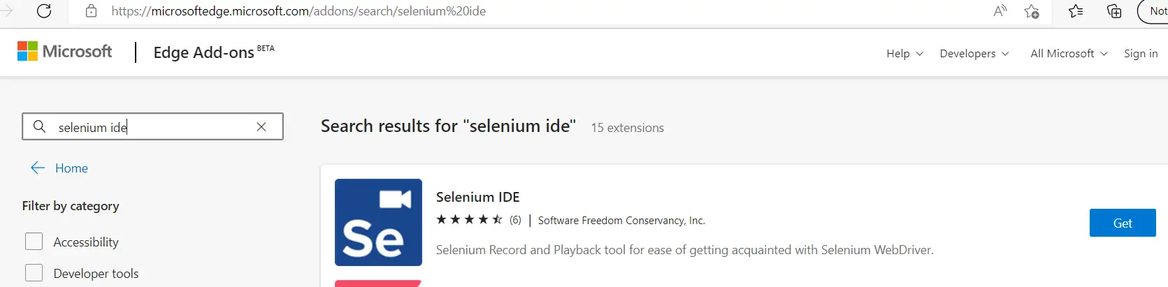 download the Selenium IDE plugin for Microsoft Edge