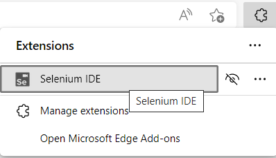 launch Selenium IDE from Microsoft Edge Extensions