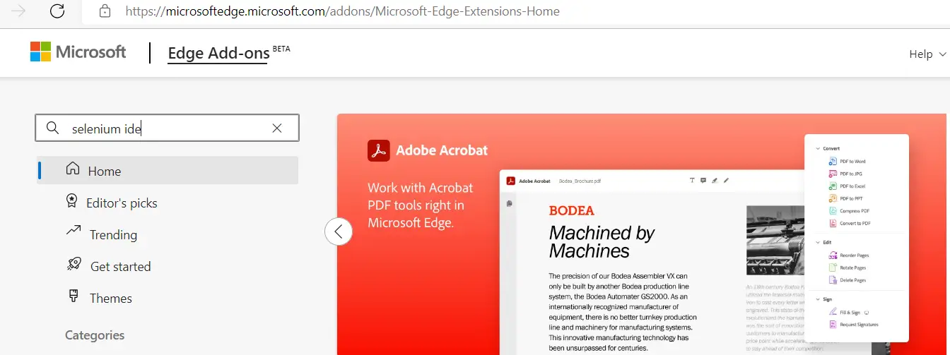 install the Selenium IDE plugin for Microsoft Edge