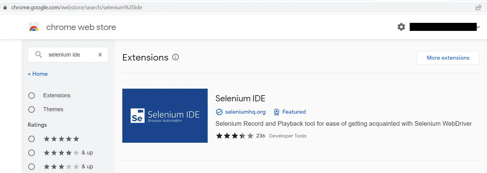 Установка selenium ide chrome