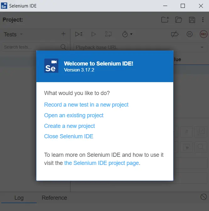 record test in Selenium IDE from Chrome