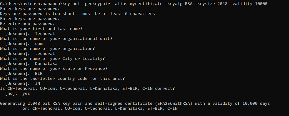 How to create Java Keystore from keytool