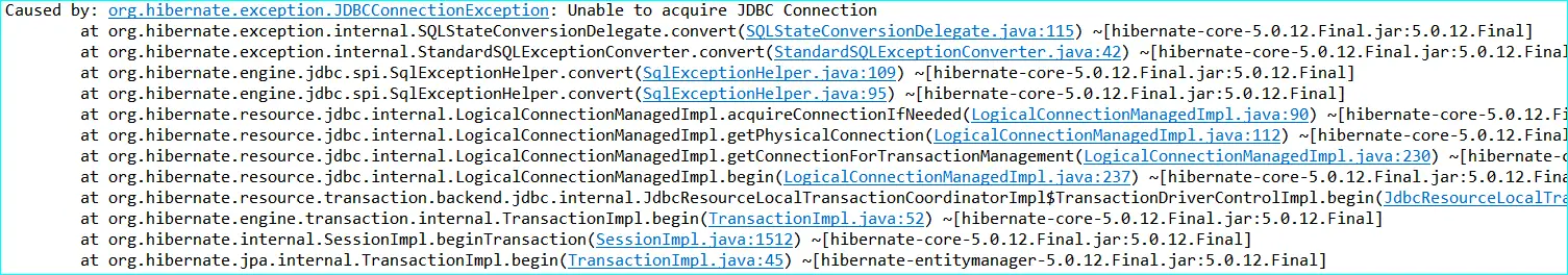 JDBCConnectionException : Unable to acquire JDBC Connection