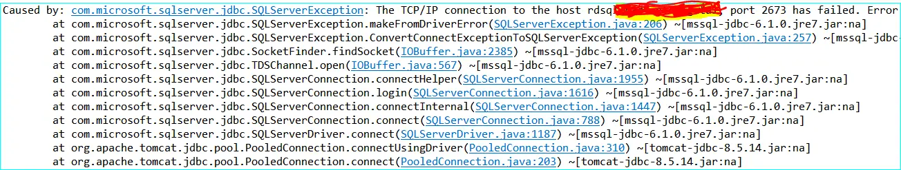 SQLServerException: The TCP/IP connection to the host